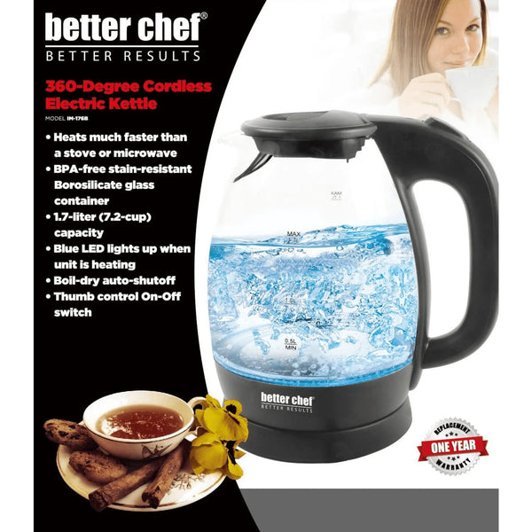 Better Chef 7-Cup Cordless Electric Borosilicate Glass Kettle with LED Light