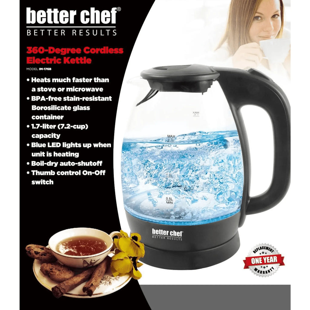 Better Chef 7-Cup Cordless Electric Borosilicate Glass Kettle with LED Light