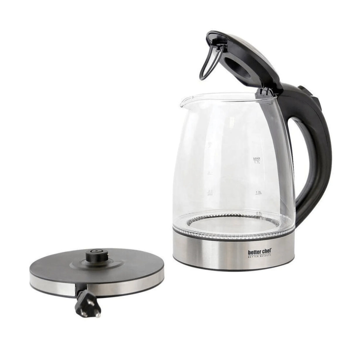 Better Chef 1500W 7-Cup Cordless Electric Borosilicate Glass Kettle with 360 Degree Swivel Base