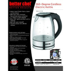 Better Chef 1500W 7-Cup Cordless Electric Borosilicate Glass Kettle with 360 Degree Swivel Base