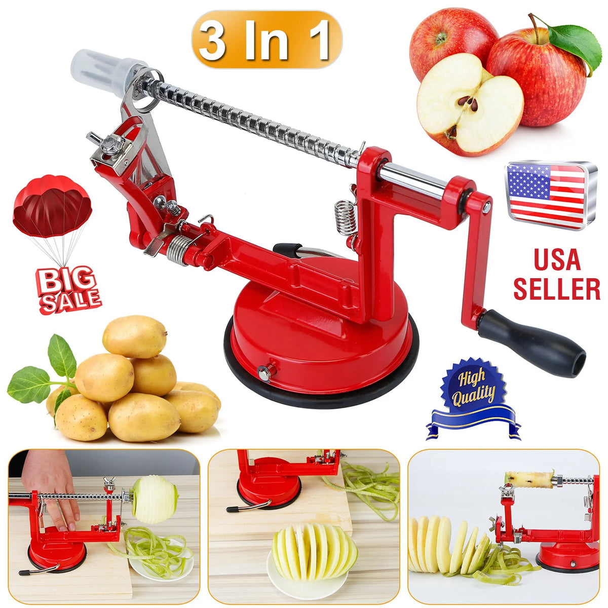 3In 1 Apple Peeler Manual Rotation Potato Fruit Core