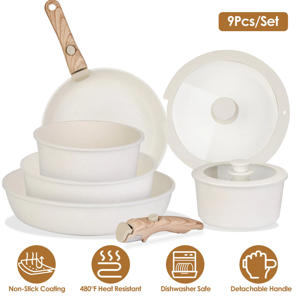 9Pcs Nonstick Cookware Set Kitchen Pots and Pans Set