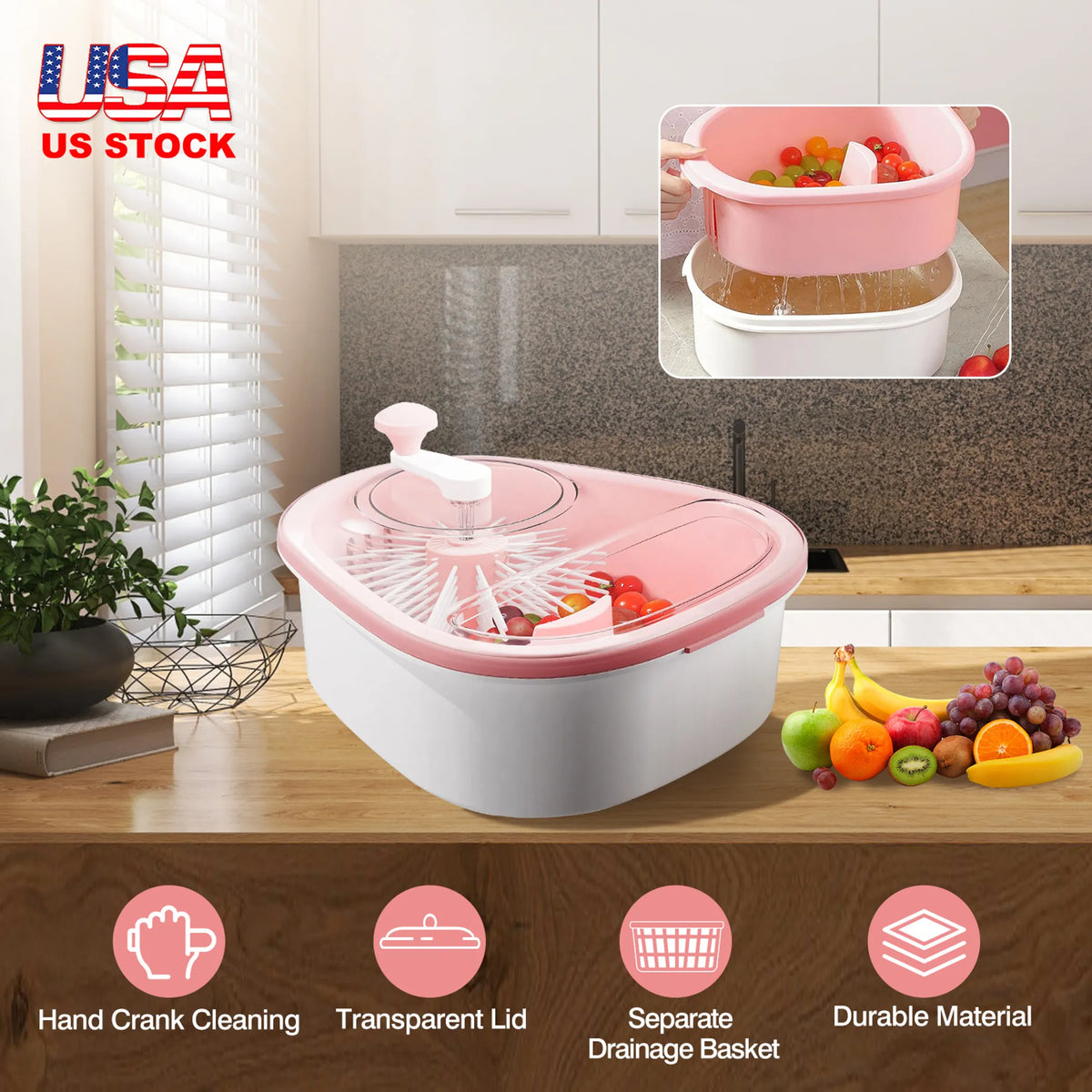 Fruit Vegetable Cleaning Device Salad Manual Washing Spinner