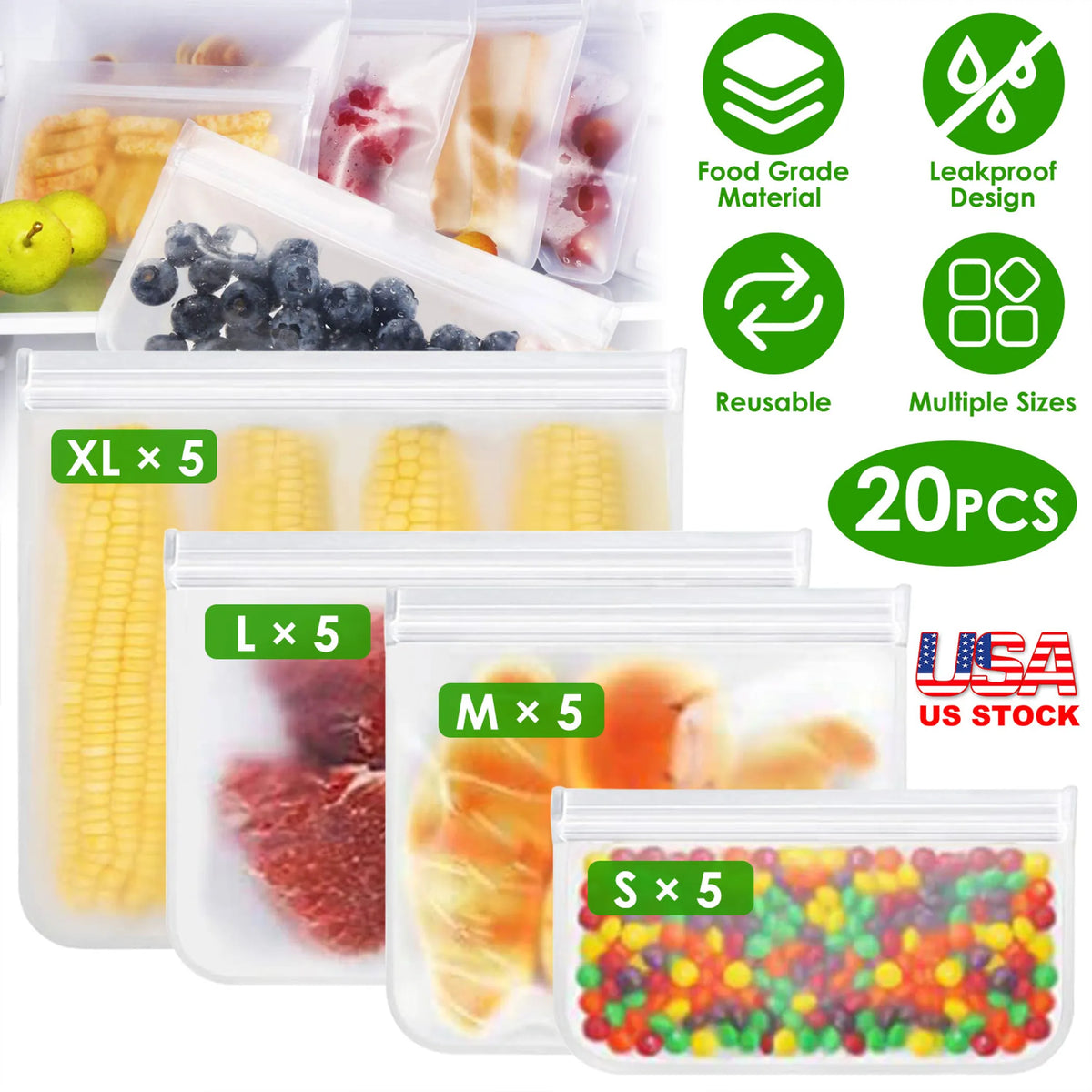 20Pcs Reusable Food Storage