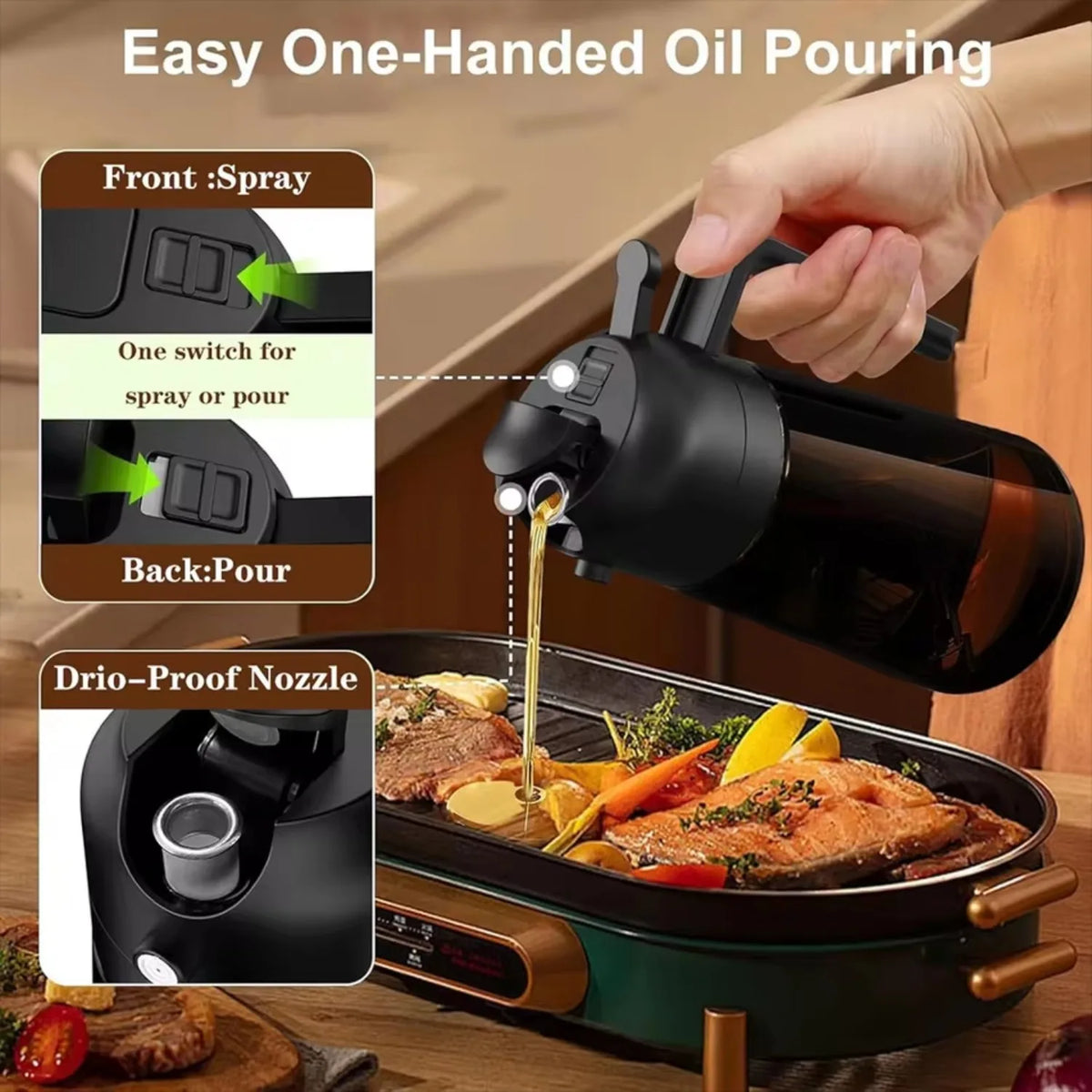 Light Blocking Glass Oil Sprayer 2 in 1 Olive Oil Dispenser