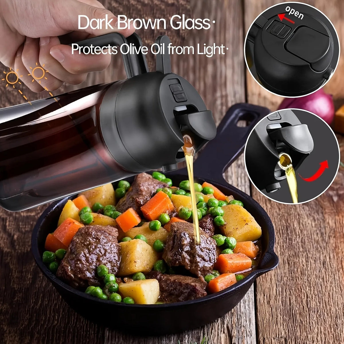 Light Blocking Glass Oil Sprayer 2 in 1 Olive Oil Dispenser